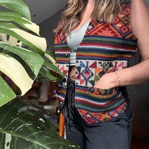 Vintage unisex wool woven Colorful Geometric Patterned Vest